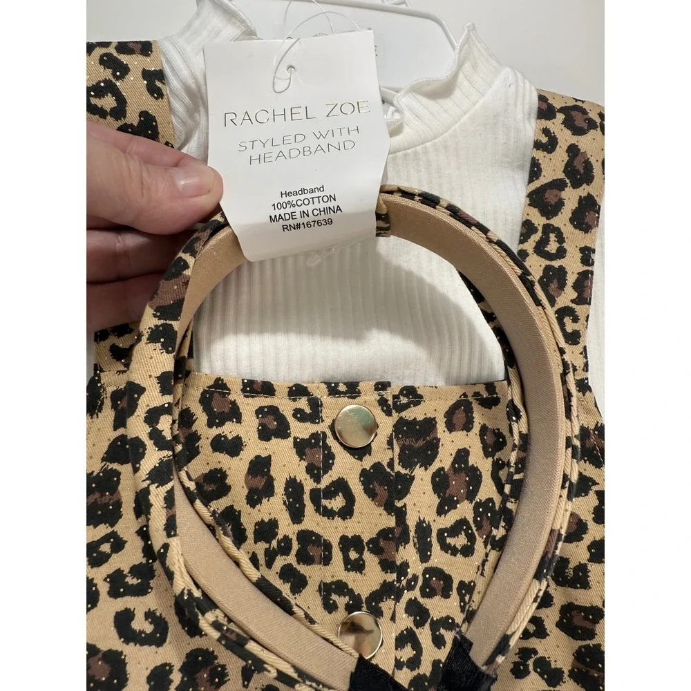 Rachel Zoe‎ Kids 3pc Set Leopard Jumper Dress Mock Neck Top Headband Size 4 NEW